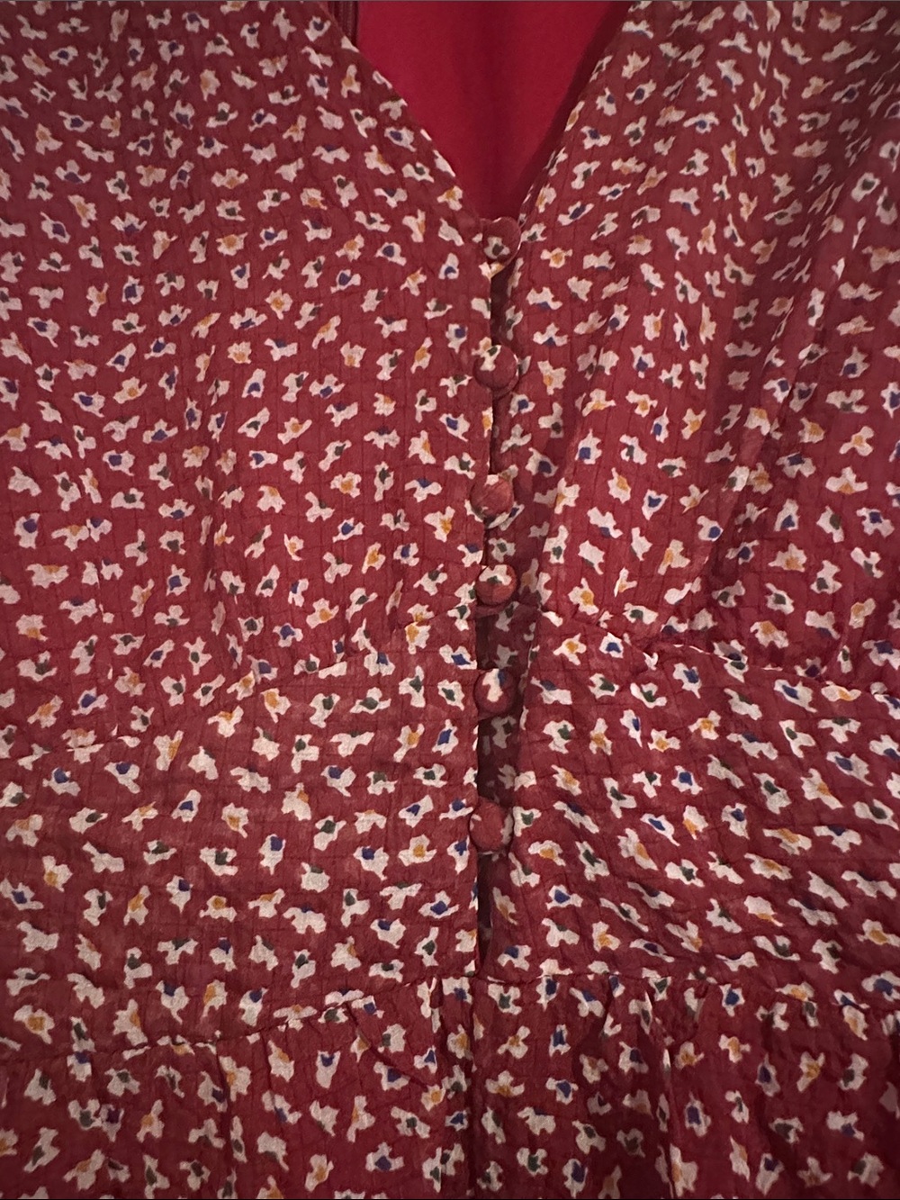 Madewell Burgundy Floral V-Neck Tiered Midi Dress - Picture 4 of 8